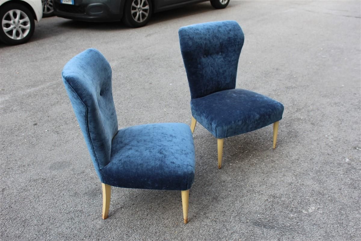 Bedroom Pair Of Chairs Midcentury Italian Design Blue Fabric White Feet photo Furniture