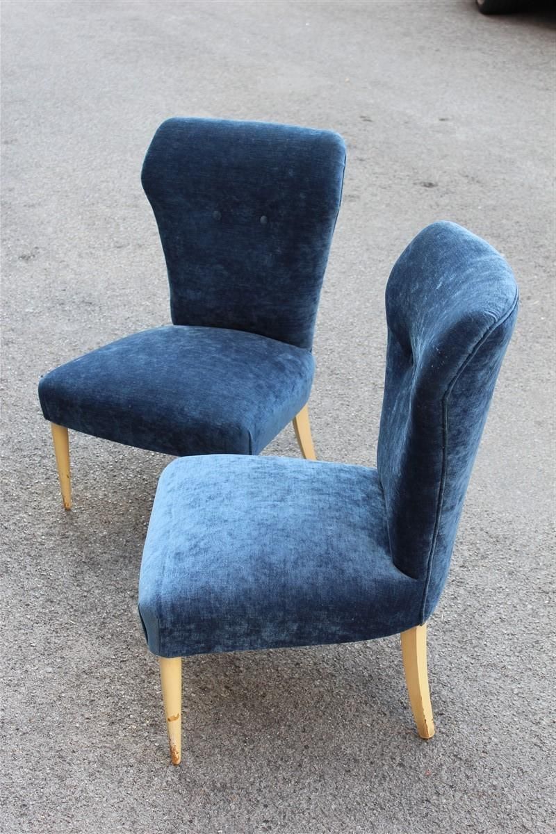 Bedroom Pair Of Chairs Midcentury Italian Design Blue Fabric White Feet photo vinterior