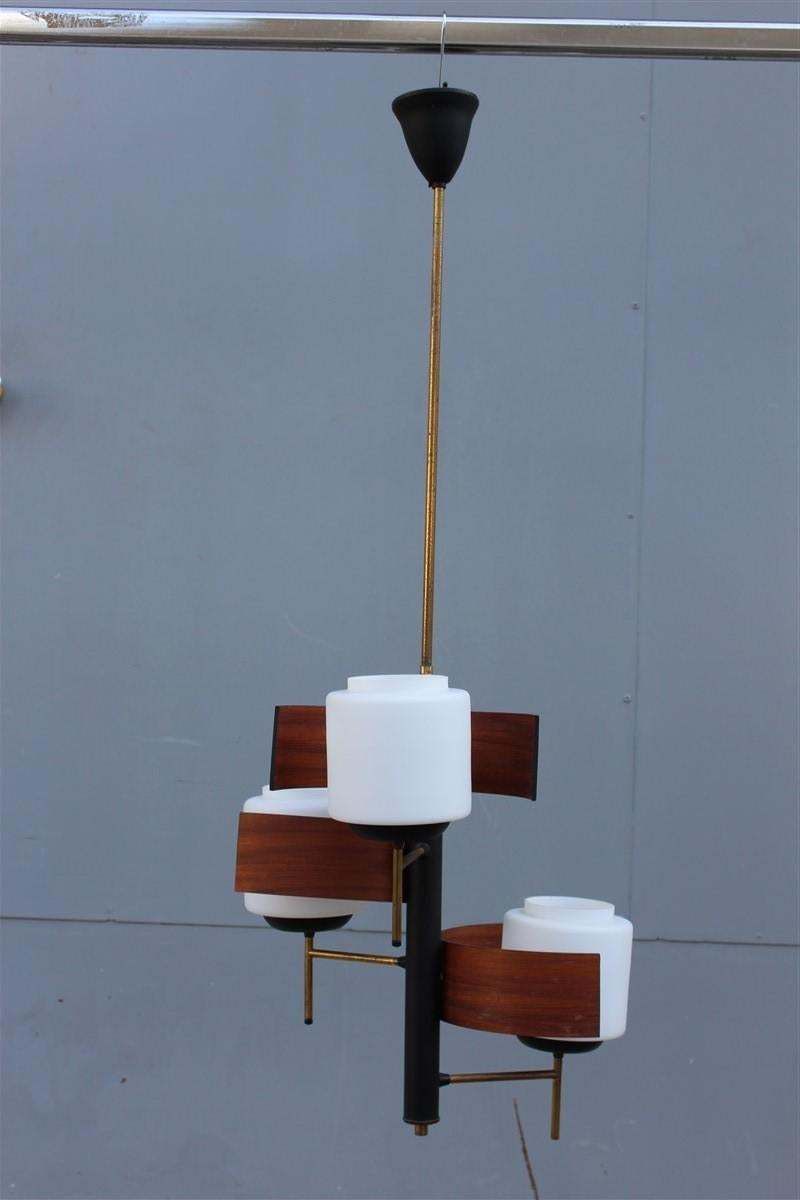Esperia Mahogany Chandelier Midcentury Italian Design Glass White Brass photo furniture