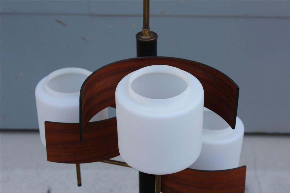 Esperia Mahogany Chandelier Midcentury Italian Design Glass White Brass photo Lighting