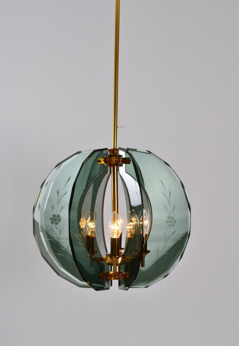 1736.0 Italian Mid Century Brass And Cut Glass Chandelier, 1960s photo
