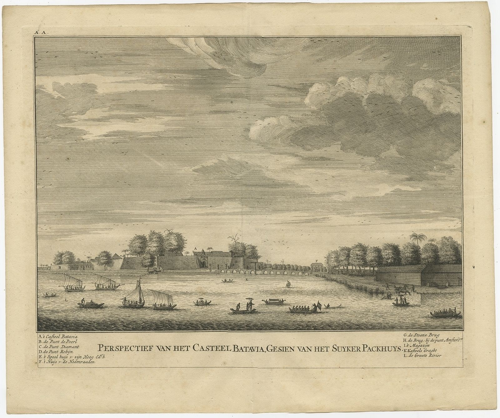 Antique Print Of The Castle Of Batavia By Valentijn (1726)