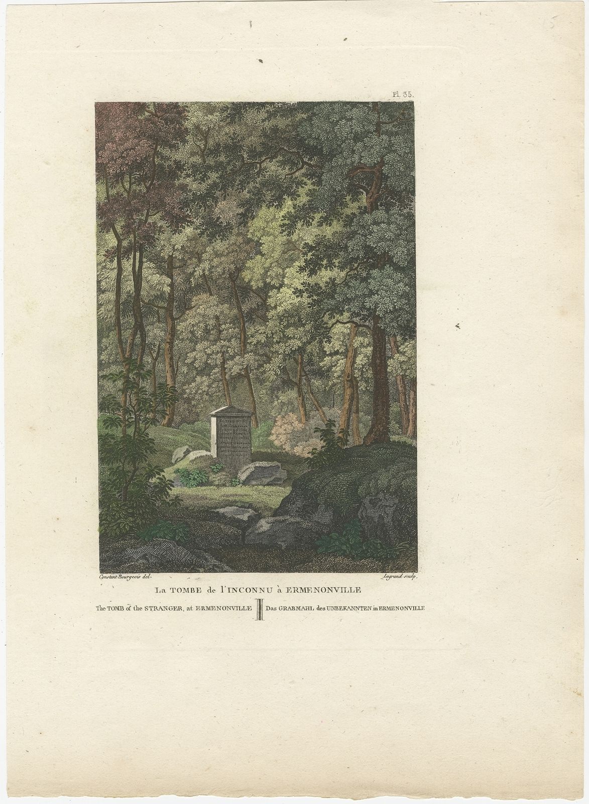Antique Print Of The Tomb Of The Stranger At Ermenonville By Laborde (1808)