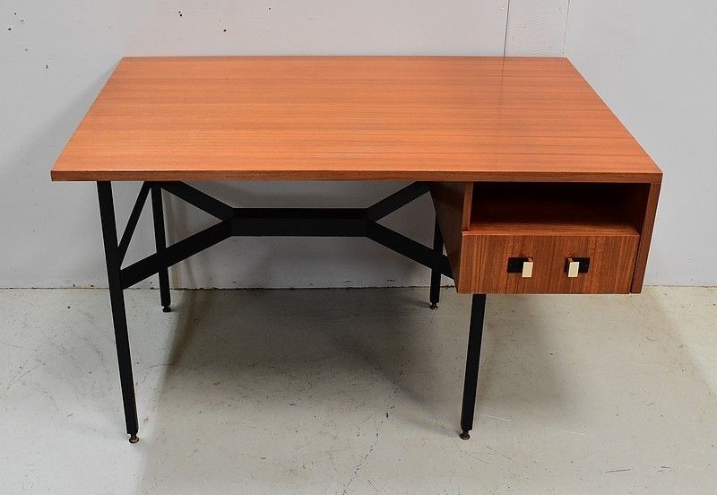 Double Desk In Teak Veneer, Vintage Spirit, Attributed To G. Guermonprez   1950/1960 photo furniture