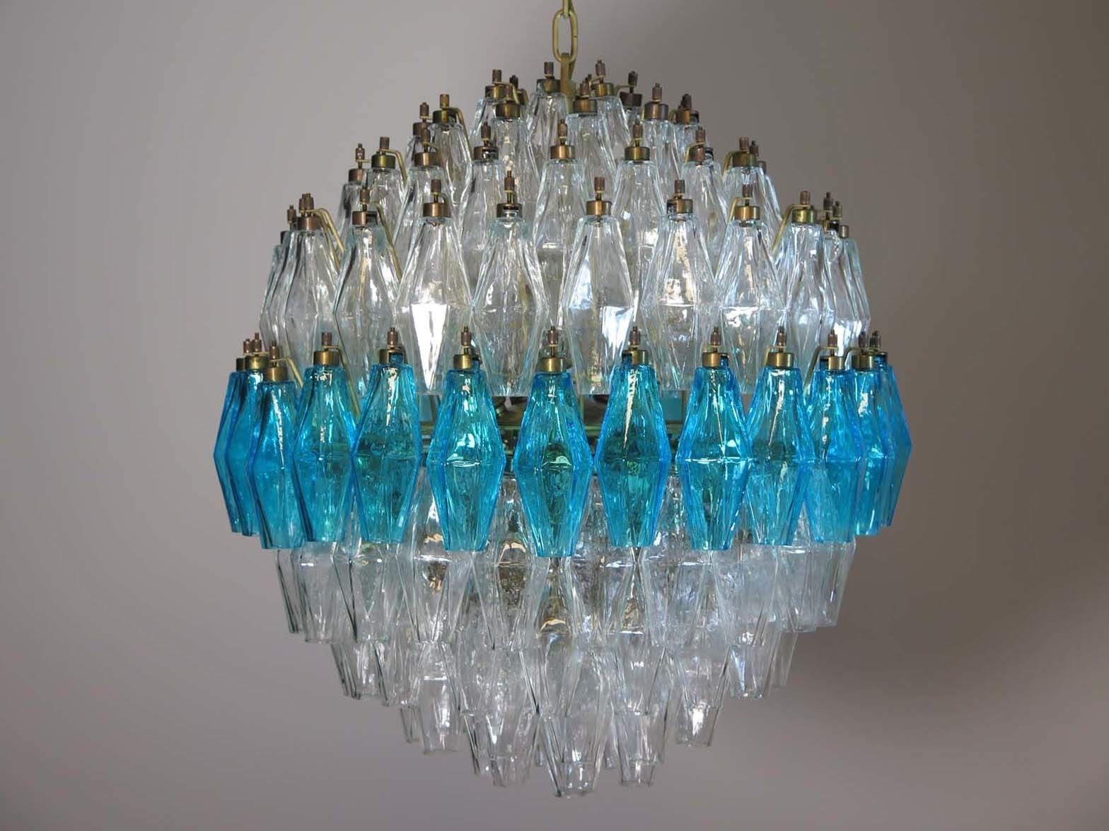 2250.0 Amazing Spherical Murano Poliedri Candelier   140 Poliedri Trasparent And Blue Acqua Marina photo