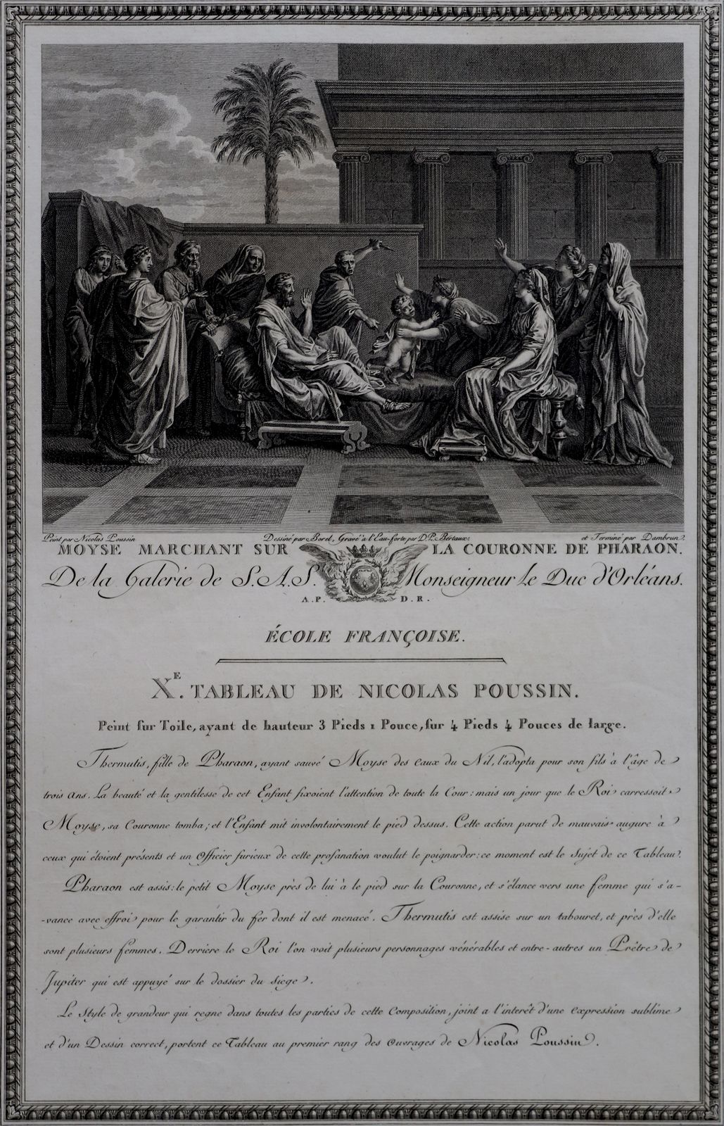 Engraving    "Moyse Marchant Sur La Couronne De Pharaon" From The Gallery Of S.A.S. Monseigneur Duke Of Orleans photo Art