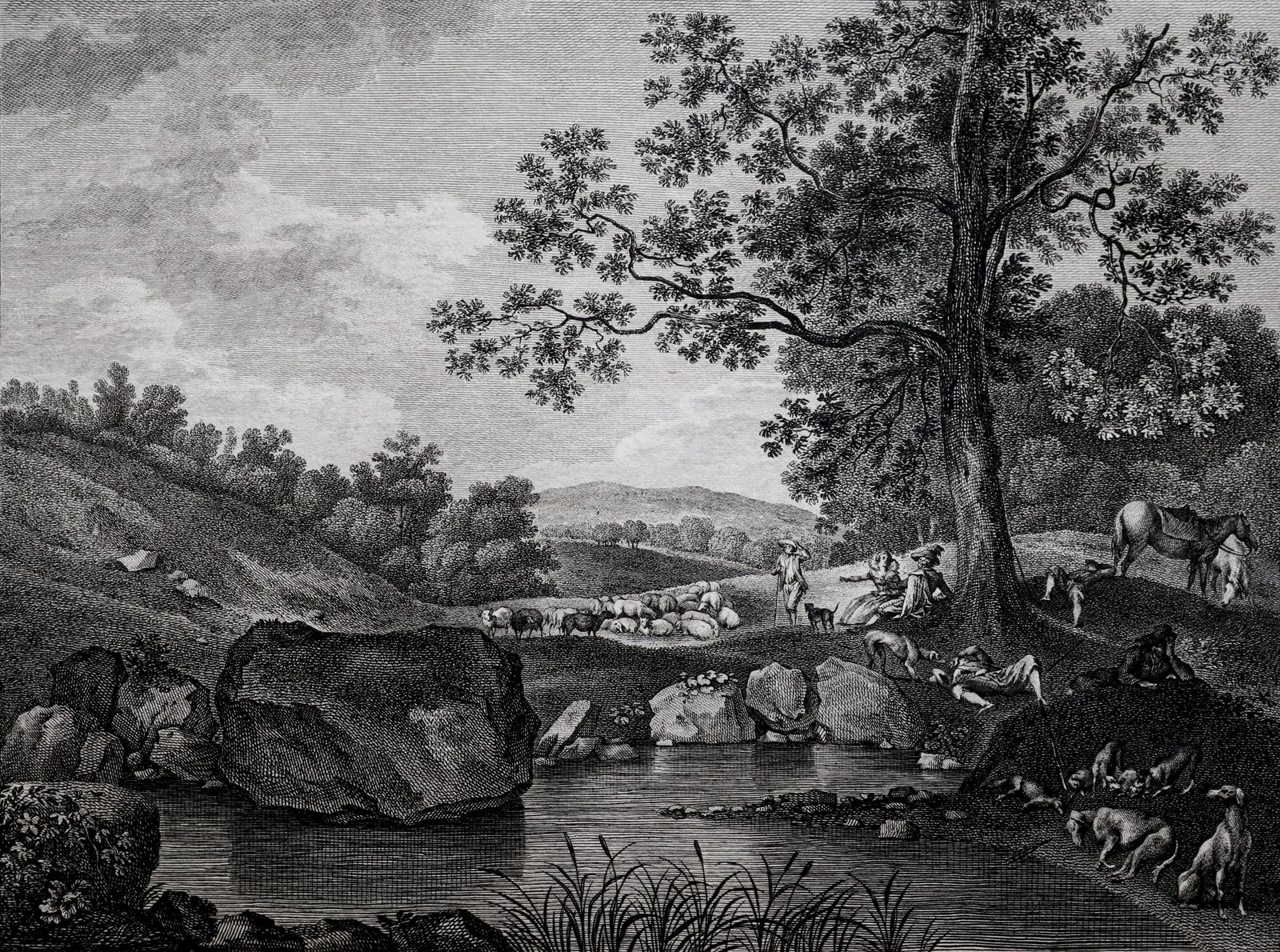 Engraving: "Repos De Chasseurs" From The Gallery Of The Royal Palace, Genoese School photo 350.0