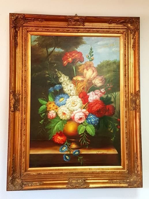 Beautiful Oil On Canvas  Flowers Motif photo furniture