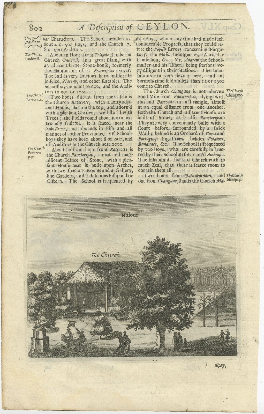 Antique Print Of The Churches Of Nalour And Baticalo By Baldaeus (1703)