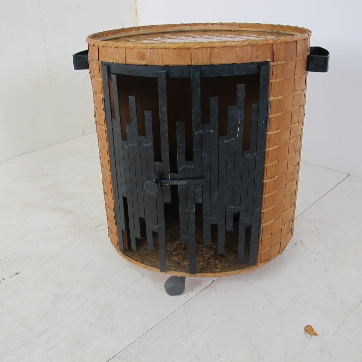 Mid Century Brutalist Rattan And Steel Bar Cart, 1950s photo 525.3
