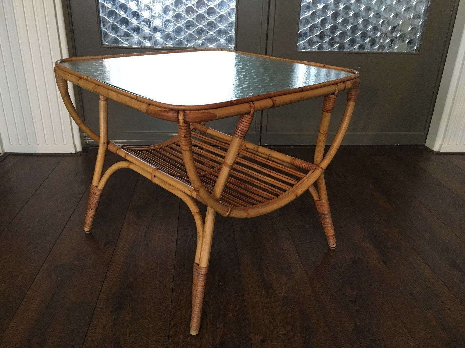 Rattan Side Table By Dirk Van Sliedrecht For Rohé Noordwolde, 1950s photo buy