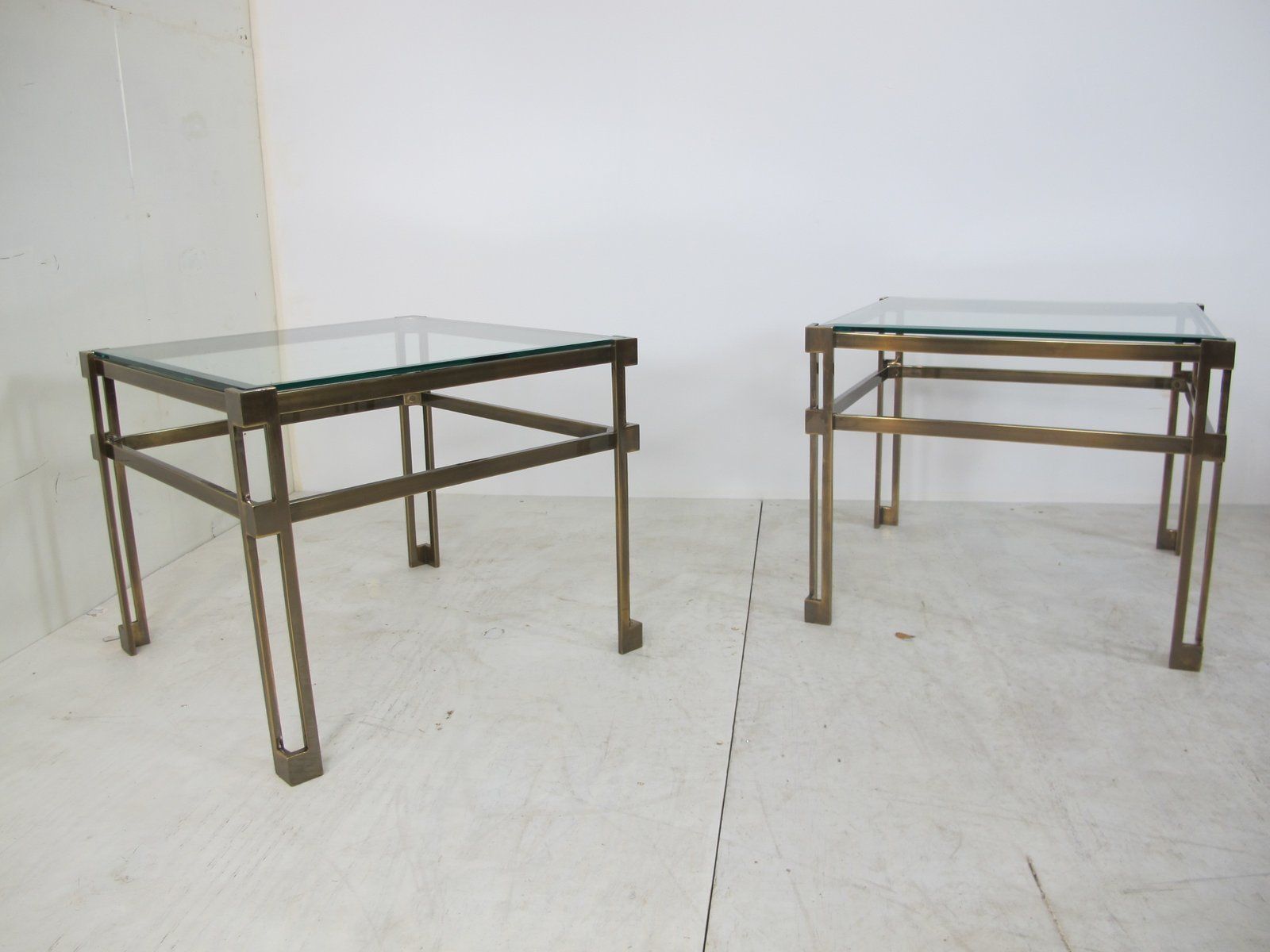 Regency Brass & Glass Side Table By Peter Ghyczy, 1970s photo vintage