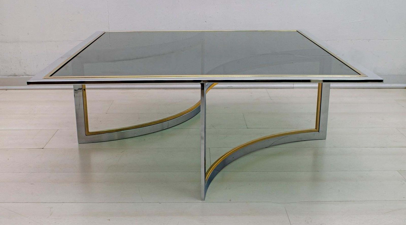 Romeo Rega Mid Century Modern Italian Chrome And Brass Coffee Table, 1970s photo for sale