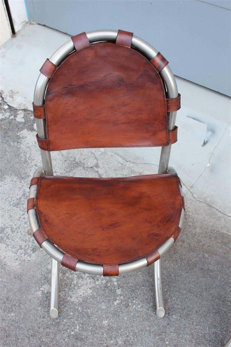 Silver Metal Chairs Studio Tetrark Medusa Calfskin 1960s Bazzani Made In Italy photo vinterior