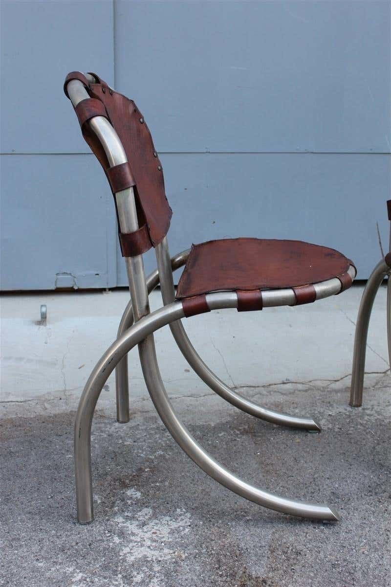 Silver Metal Chairs Studio Tetrark Medusa Calfskin 1960s Bazzani Made In Italy photo buy