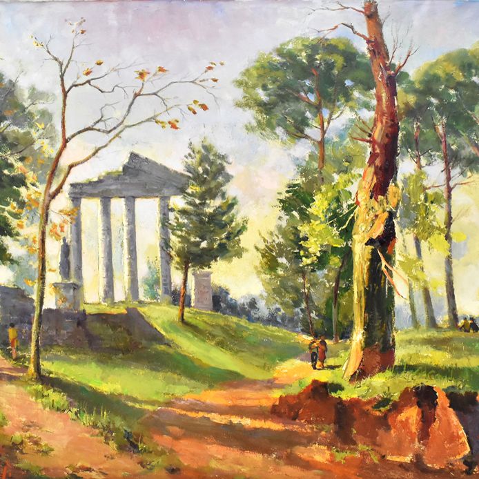 Landscape Painting, Rome Painting, Greek Temple Painting, Oil On Canvas, 20 Th Century. (Qp15) photo for sale