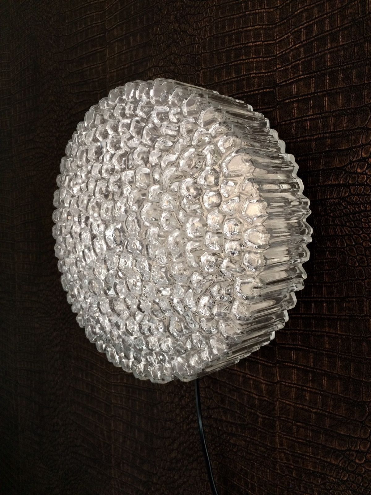 1960s Helena Tynell Ice Structure Glass Flush Mount Sconce Wall Lamp Glashütte Limburg Design photo vintage