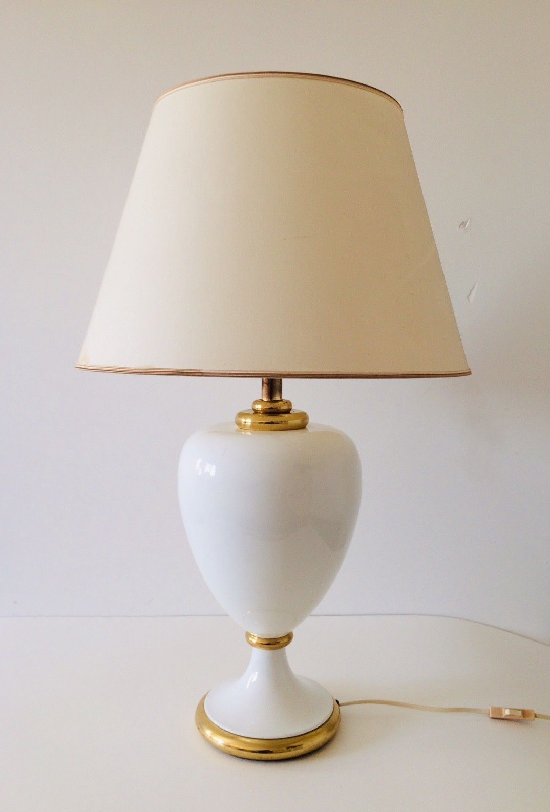 Maison Le Dauphin Hollywood Regency Ceramic Table Lamp With Shade 1980s France photo vintage