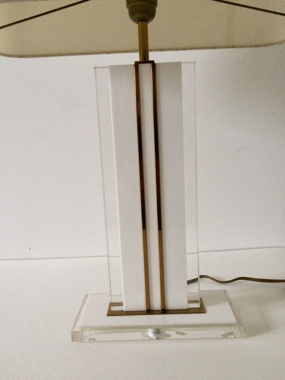 Midcentury Modern Design Lucite & Brass Table Lamp 1970s photo buy