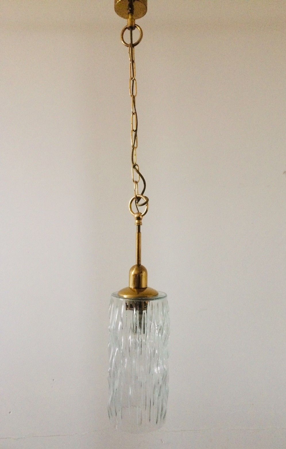 Design Ijsglas & Messing Hanglamp, Jaren 1960, Duitsland photo for sale