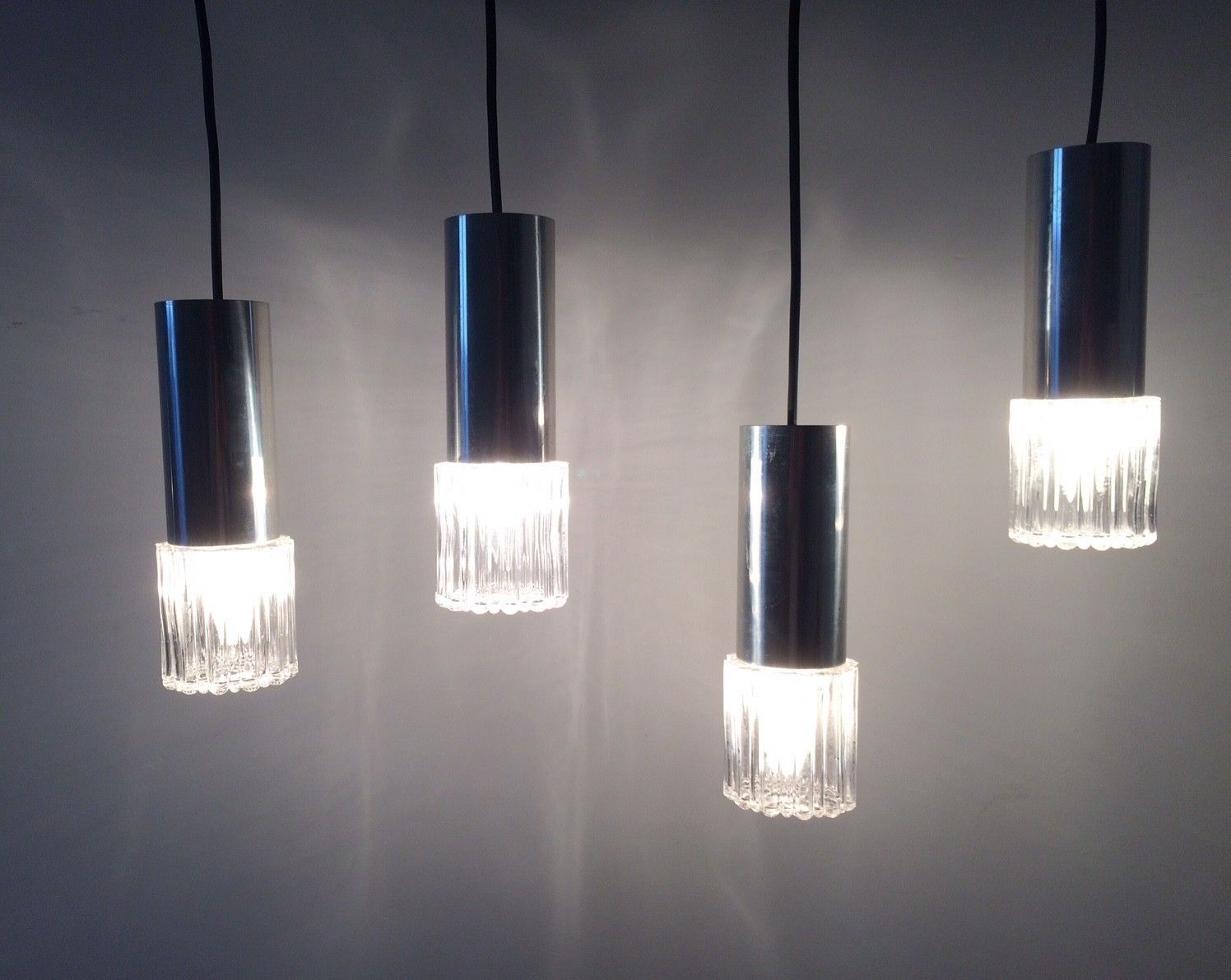 Kaiser Leuchten Design Glass & Metal Pendant Hanging Lamp By Helena Tynell, 1960s
