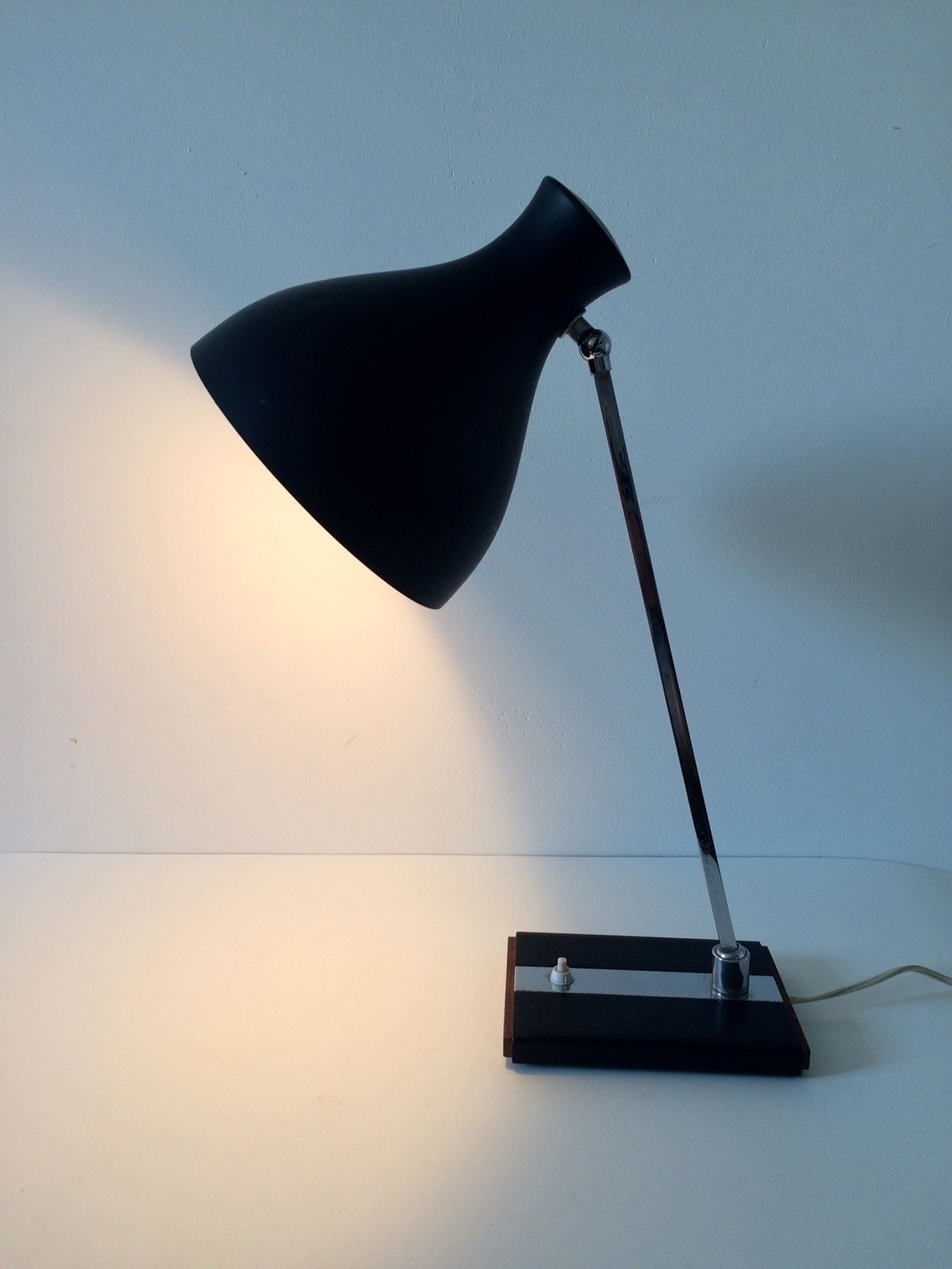 Design Bureaulamp Van Metaal, Chroom En Teak – Ca. Jaren 1960 photo buy