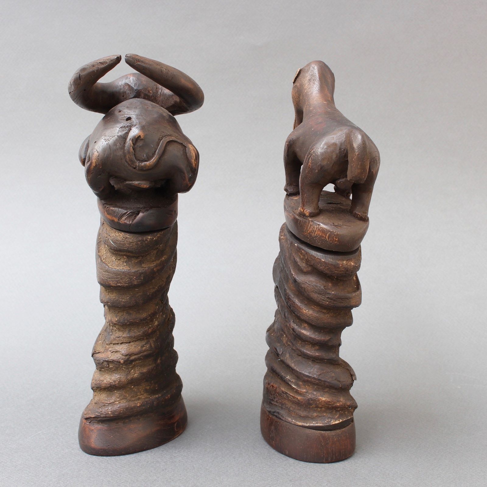 Pair Of Water Buffalo Horn And Wood Lime Powder Holders For Betel Nut From Timor Island (Circa 1970s) photo 550.0