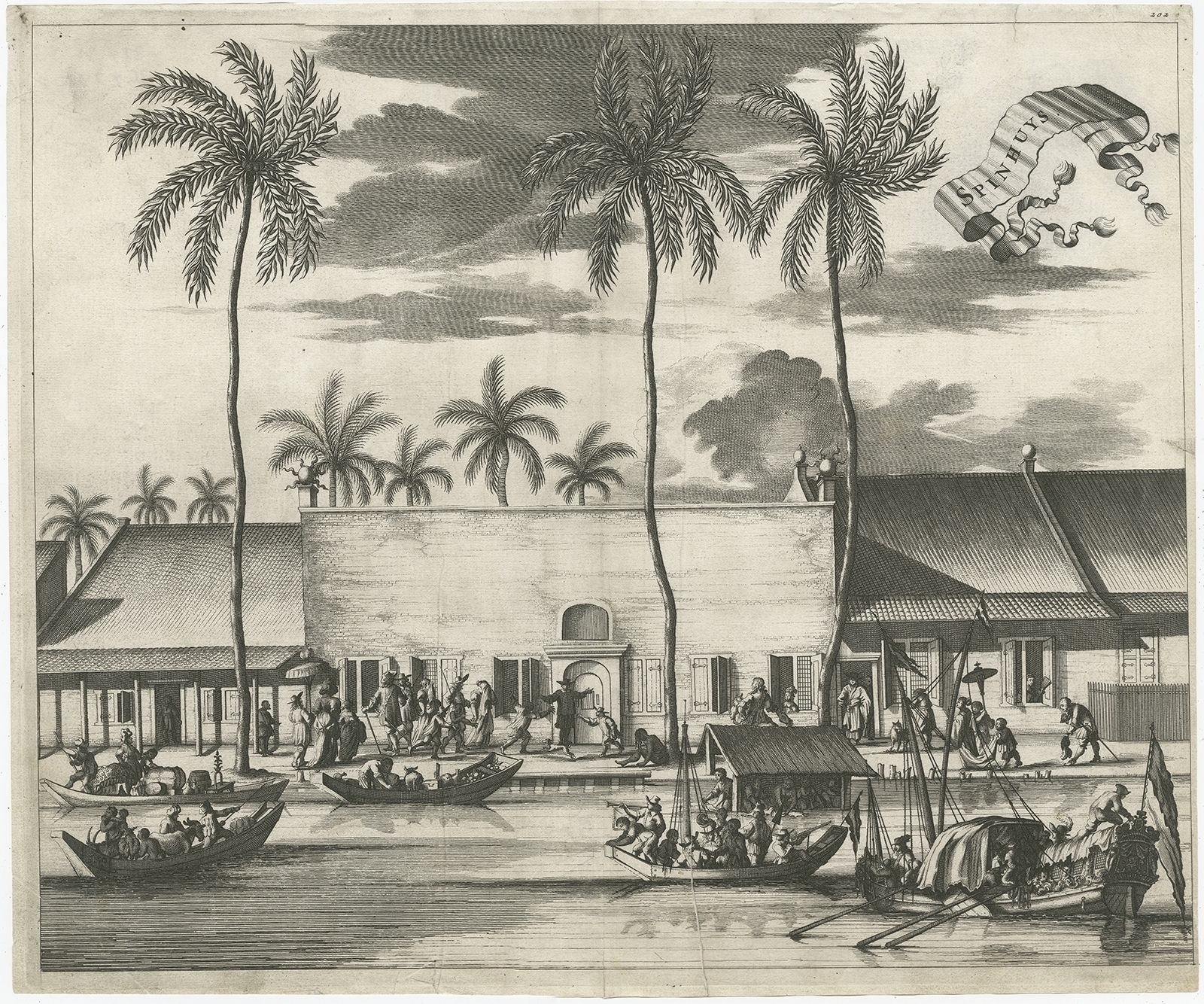 Antique Print Of The Spinning House In Batavia By Nieuhof (1682)