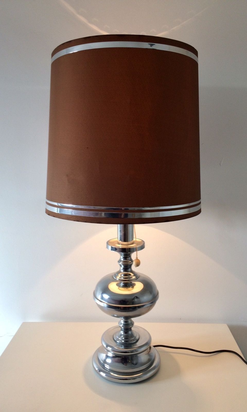 photo for sale Midcentury Original Italian Design 1970s Xl Chrome Table Lamp W Shade