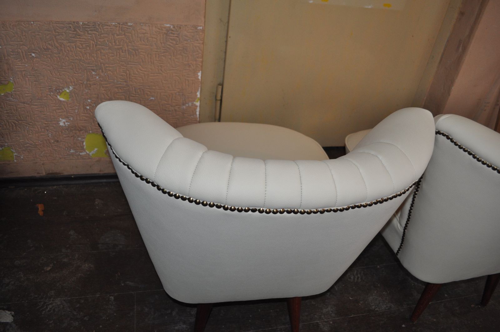 Pair Of Cocktail Chairs In Beige Faux Leather photo for sale