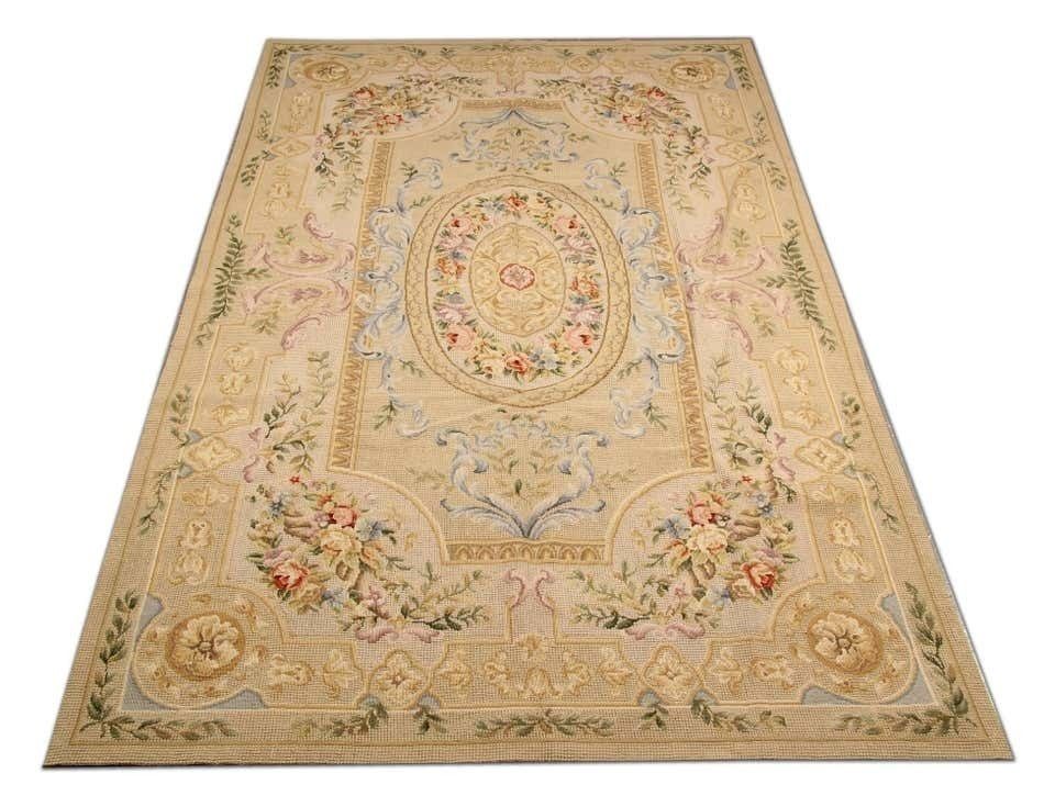 Beige French Style Rug, Floral Aubusson Rugs Handmade Carpet Flat Weave Rugs For Sale photo furniture