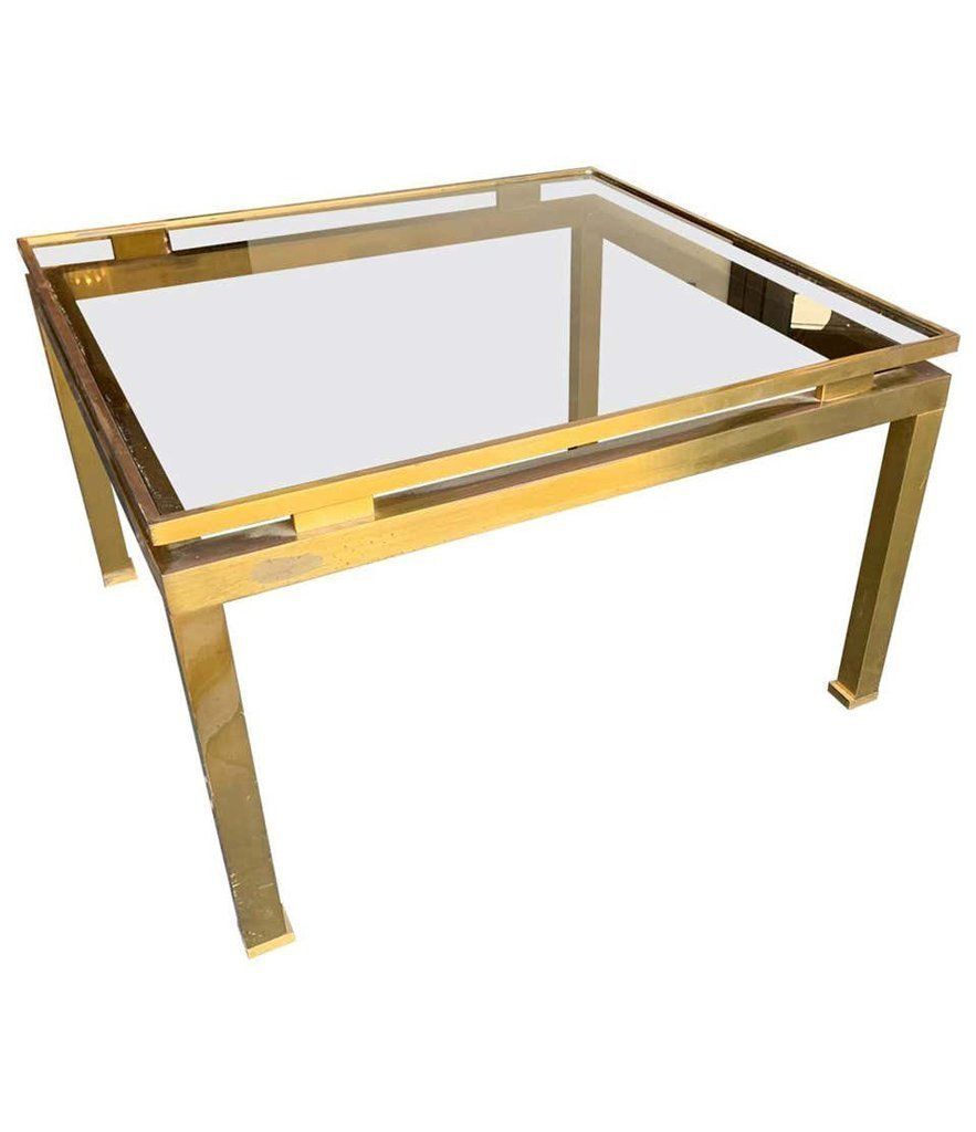 1970s Guy Lefevre Solid Brass Side Table With Smoked Glass Top