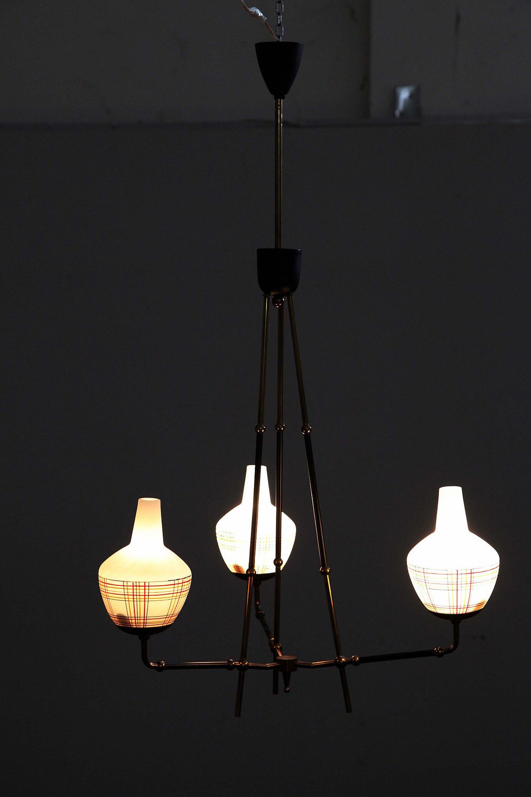 Brass Chandelier With 3 Lights, 50s photo for sale