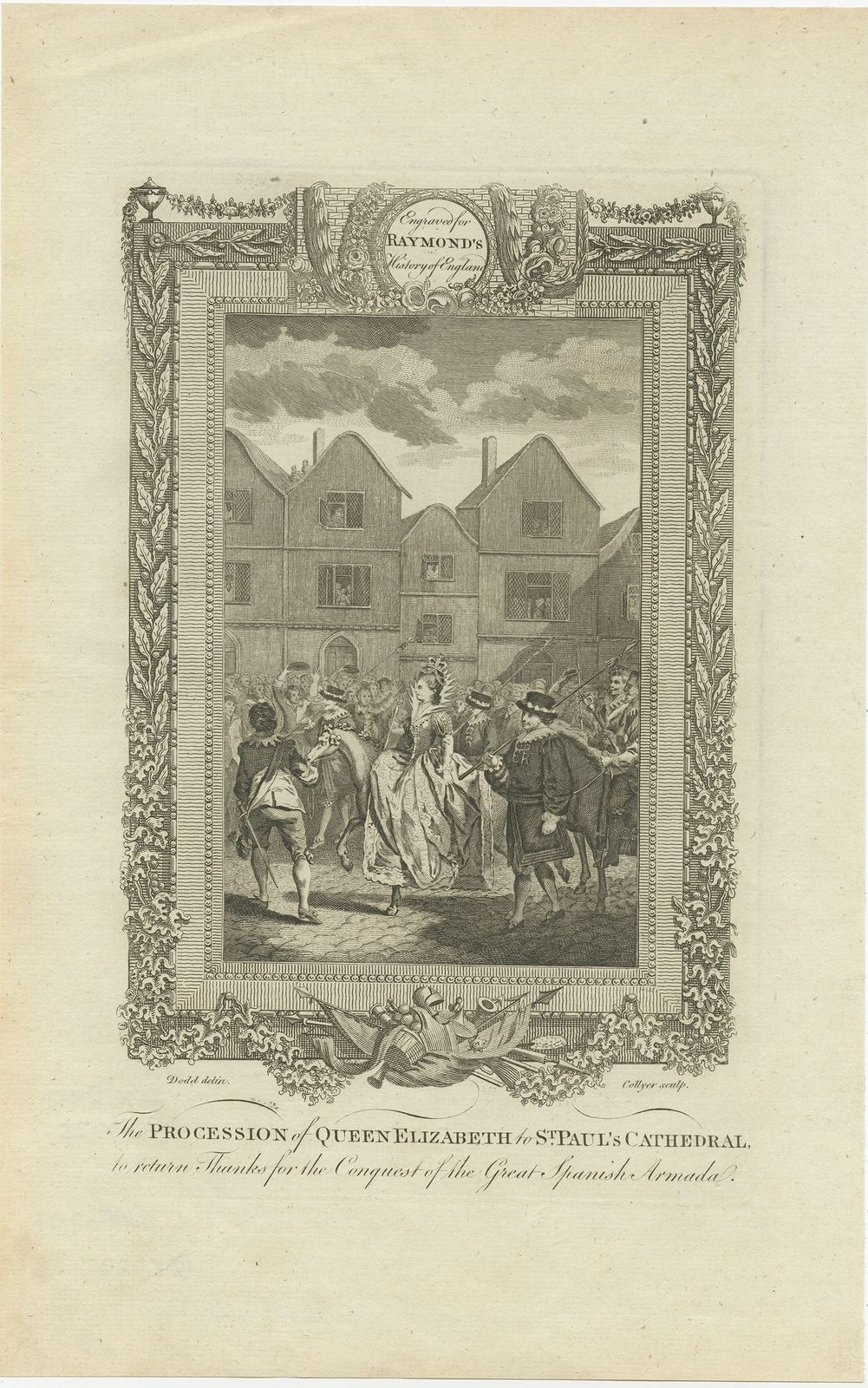 Antique Print Of The Procession Of Queen Elizabeth By Raymond (C.1787)