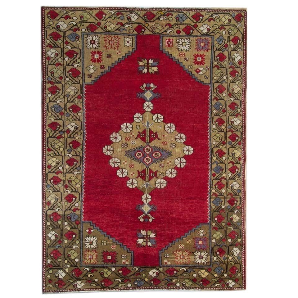 Antique Anatolian Turkish Rug, Red Wool Living Room Rugs  160x220cm