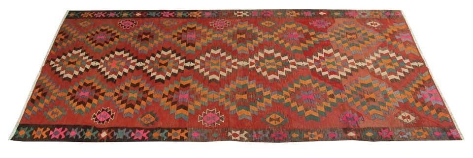 Antique Rugs Oriental Handwoven Turkish Kilim Rug Runner Vintage Flatwoven Carpet  190x412cm photo furniture