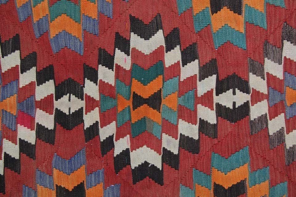 Antique Rugs Oriental Handwoven Turkish Kilim Rug Runner Vintage Flatwoven Carpet  190x412cm photo for sale