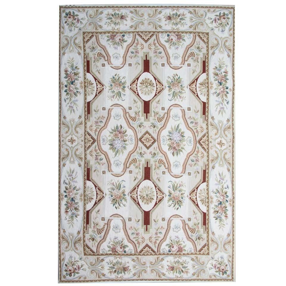 Oriental Hand Woven Needlepoint Wool Tapestry, Traditional Cream Rug  183x275cm