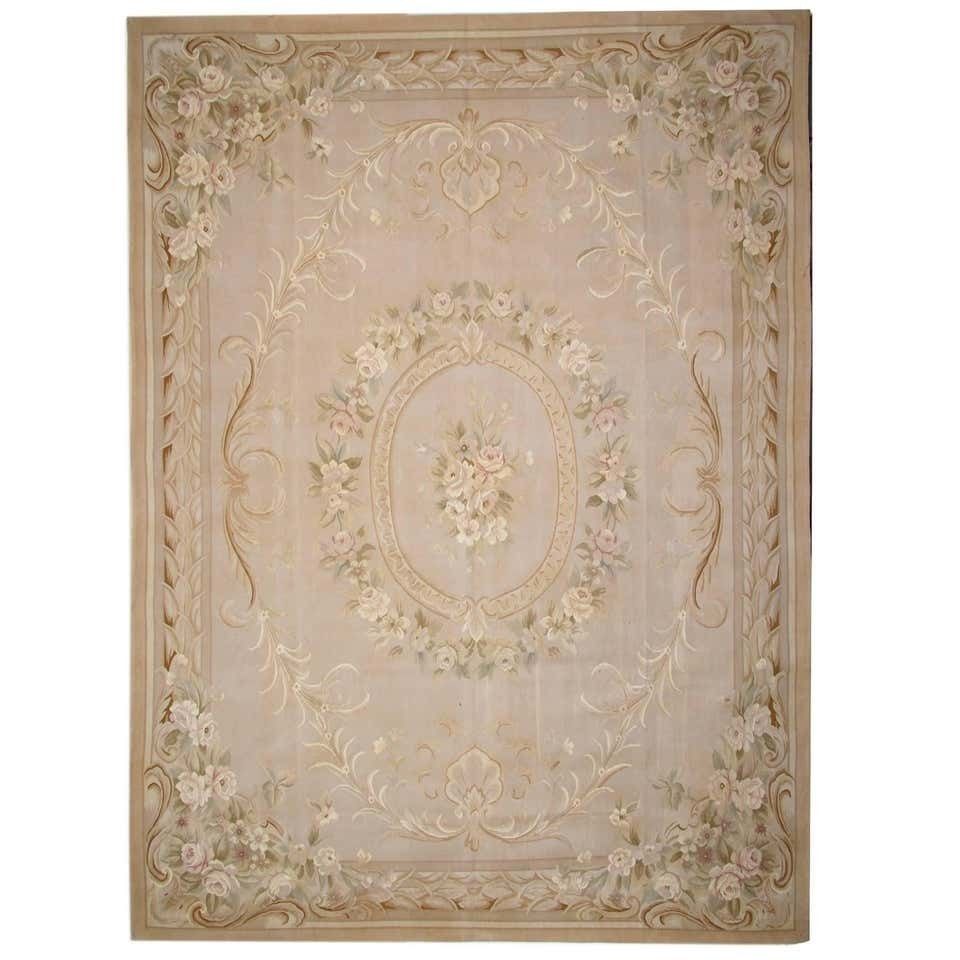 Vintage Handmade Carpet Chinese French Aubusson Rug, Area Rug, Needlepoint Pink And Cream Flat Weave photo furniture