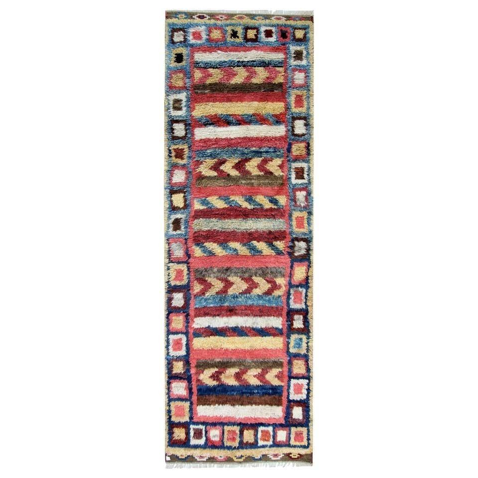 Handmade Moroccan Rugs Striped Runner Shaggy Rugs, Pink And Red Primitive Carpet For Sale