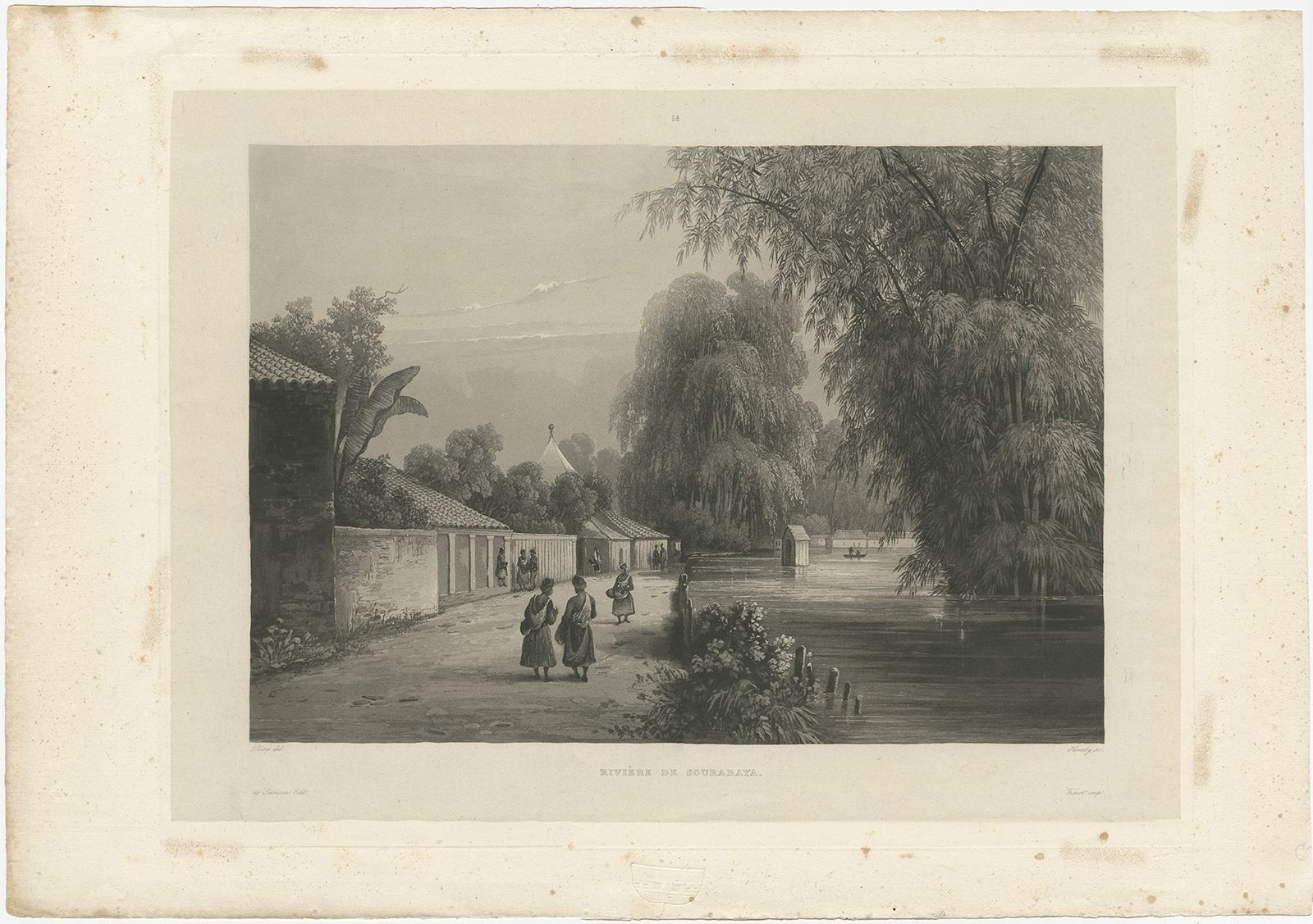 Antique Print Of The Surabaya River By Himely (1835)