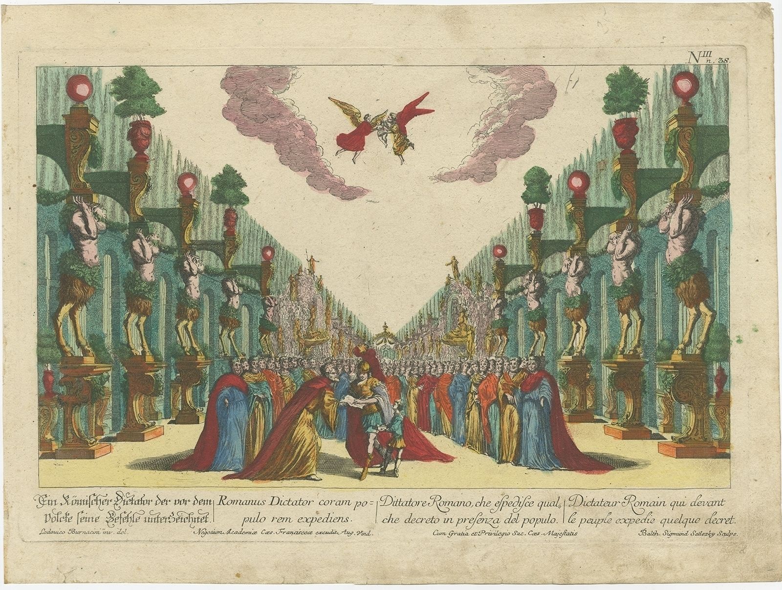 Antique Print Of A Theater Decor By Setlezky (1678)