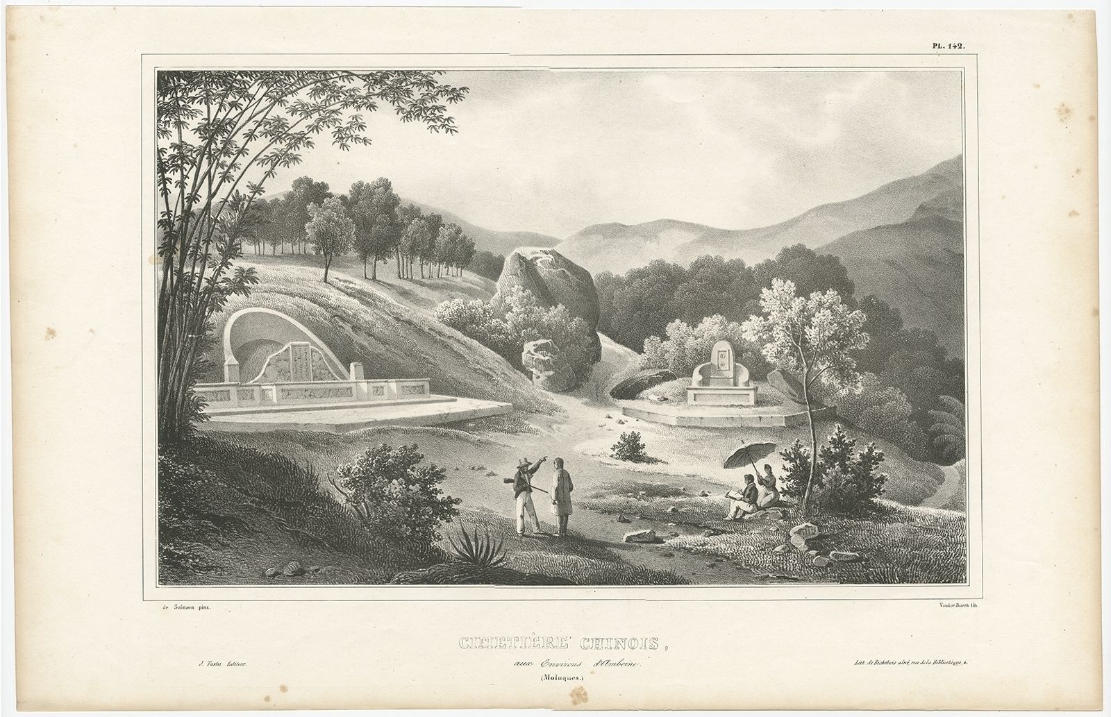 Antique Print Of A Chinese Cemetery By D'urville (1833)