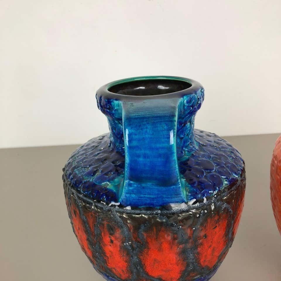 Set Of 2 Multi Color Fat Lava Op Art Pottery Vase Made Bay Ceramics, Germany photo buy