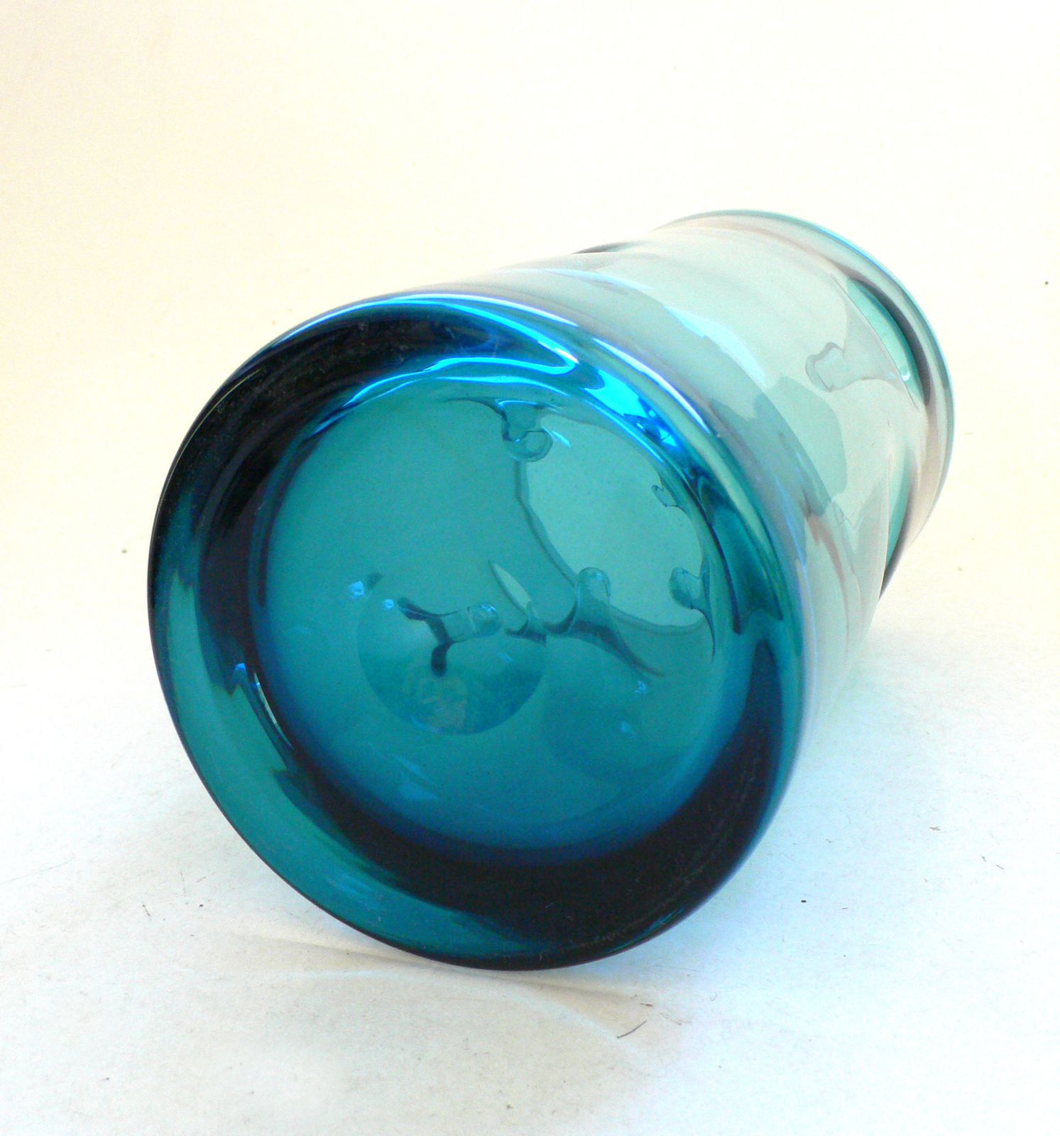 Vintage Art Glass Blue Handblown Pinched Nipple Vase 1960s Belgium photo vintage