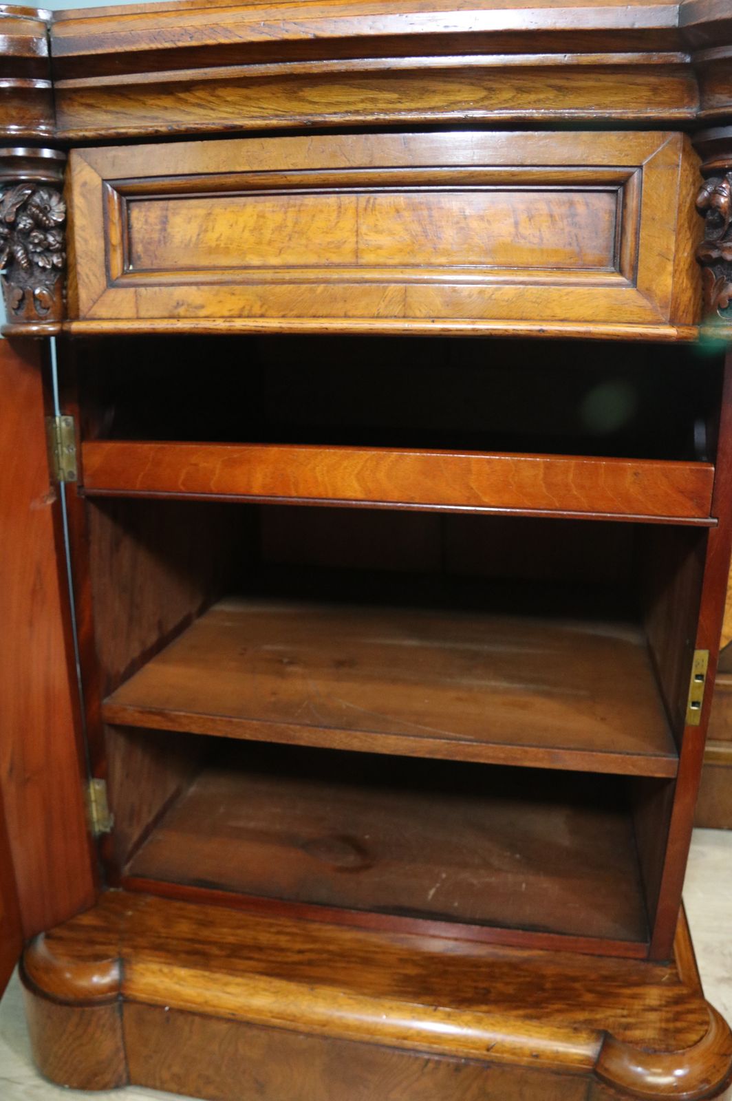 photo furniture Victorian Pollard Oak And Specimen Wood Inlaid Mirror Back Sideboard In The Gothic Revival Style.