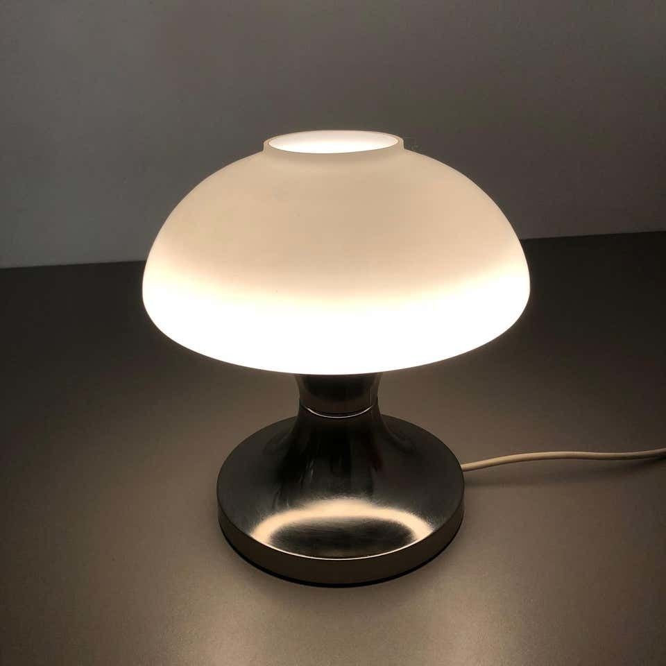 Lighting Original Modernist Mushroom Sputnik Table Light With Opal Shade, Italy, 1970s photo