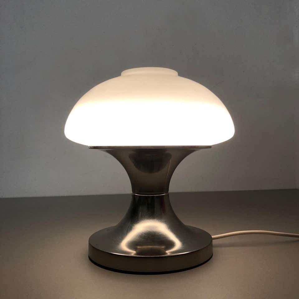 581.0 Original Modernist Mushroom Sputnik Table Light With Opal Shade, Italy, 1970s photo