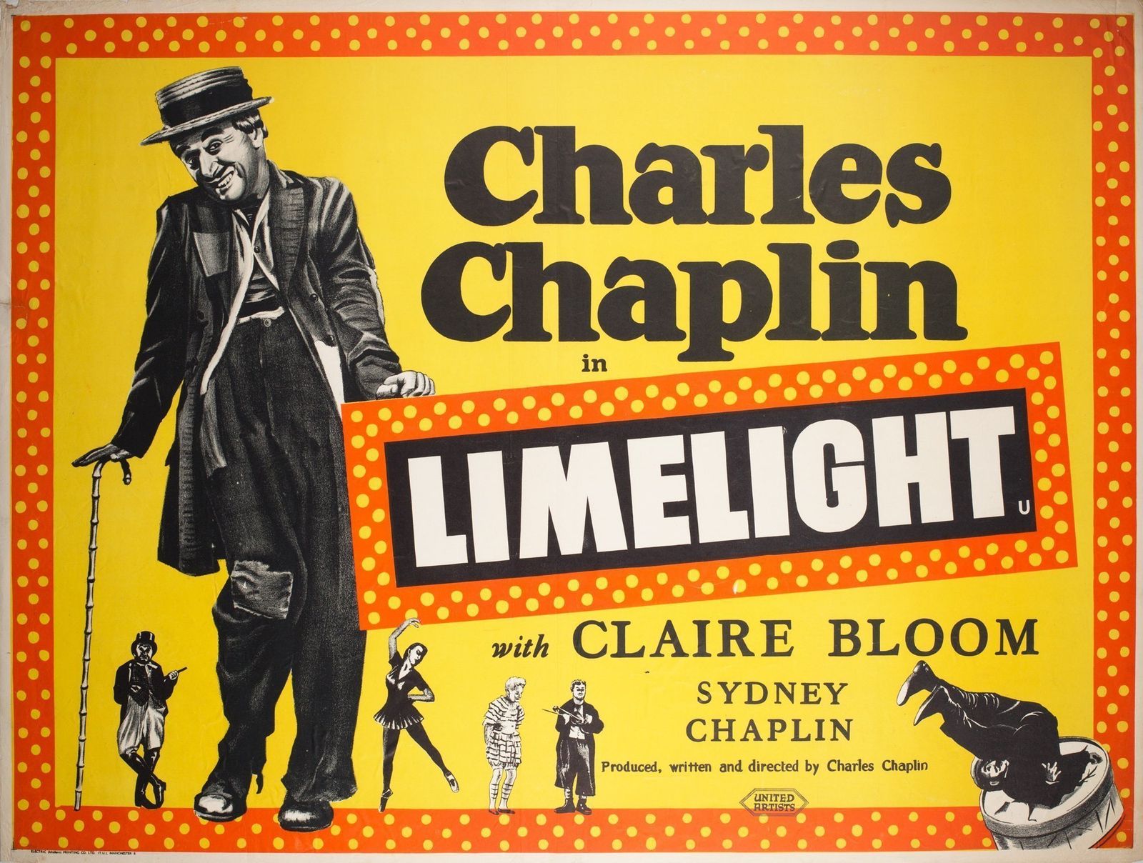 Limelight R1950s Uk Quad Charles Chaplin Film Poster