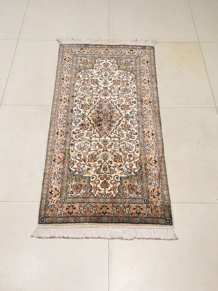 2129.0 Indian Hand Knotted Silk Carpets, 1970s, Set Of 2 photo